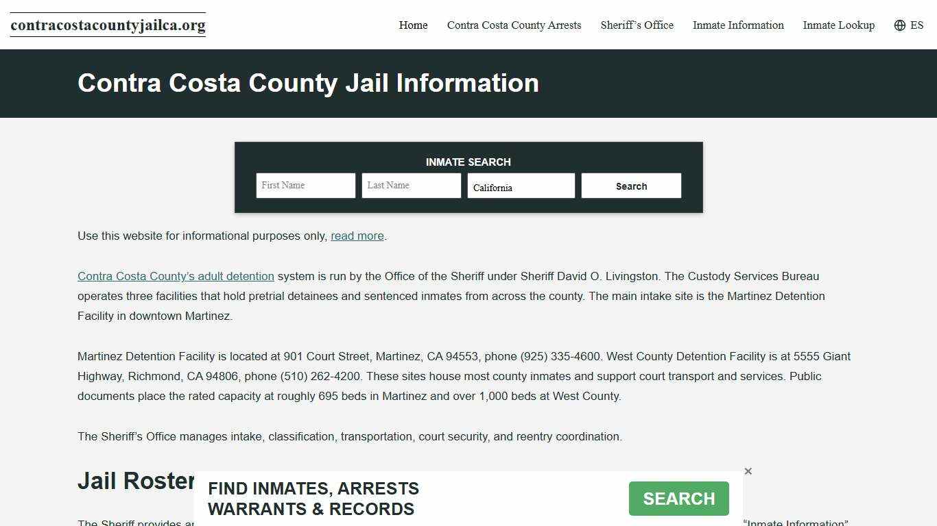 Contra Costa County, CA Jail Roster, Inmate Info
